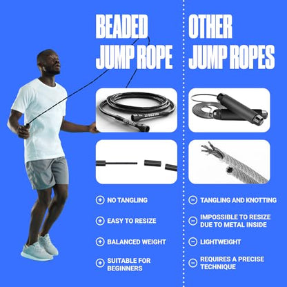 Sportbit Custom-Fit Beaded Jump Rope – Adjustable Length for Kids & Adults, Men & Women – Durable Fitness Rope for Gym & Home - color: Black