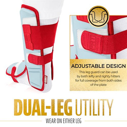 Franklin Sports Baseball + Softball Leg Guard - PRT Series Adult - Protective Leg + Ankle Guard + Toe Plate - One Size - color: Carolina Blue/Red, size: Adult