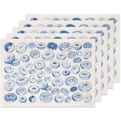 SUPERDANT 5 Sheets Blue Doughnuts Underglaze Transfer Paper Pottery Waterslide Decals Dessert Ceramic Underglaze Sheets for Cups Vases Plates Trimmable Decals - style: Doughnuts