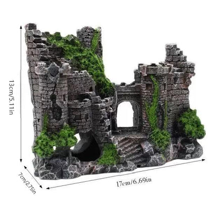 Castle Ruins Aquarium Decoration, Resin Fish Tank Decoration, Gray Stone, Water Tank Accessories, Aquarium Landscape, 6.69x2.95x5.11 inches