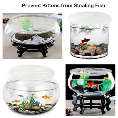 2PCS Round Aquarium Cover Lid, Clear Acrylic 7.5 Inch Aquarium Fish Tank Anti Jump Lid, Multi Hole Efficient Water Maintenance for Turtles Reptiles Shrimps Fish