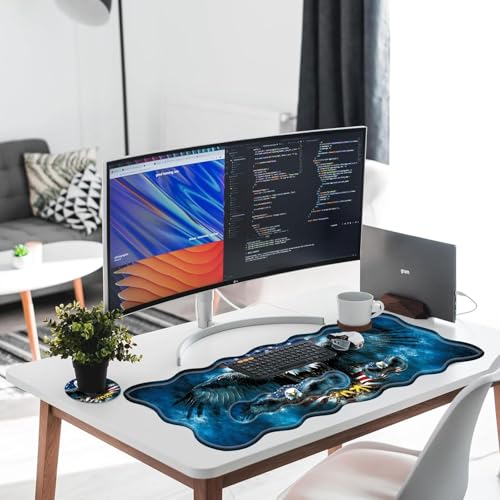 Large Gaming Mouse Pad, Keyboard Wrist Rest Pad & Wrist Support Mousepad Set, Stitched Edge, Extended, Non-Slip Base, Memory Foam Desk Mat for Office, Home,American Flag Bald Eagle - color: American Flag Bald Eagle