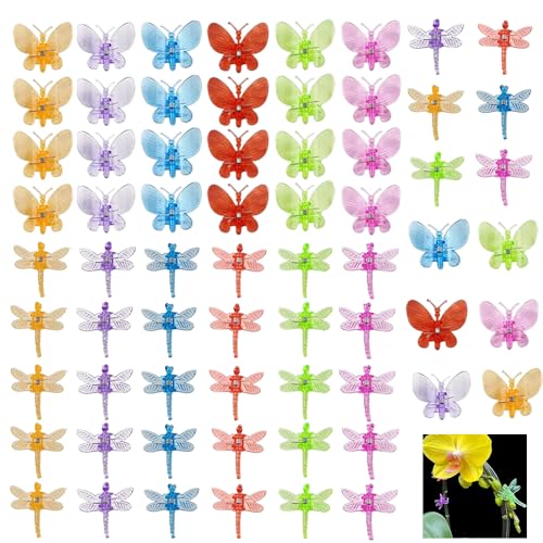60 Pcs Orchid Clips Set Butterfly Plant Clips Dragonfly Orchid Support Clips Portable Cute Vine Clips for Support Garden Plant Flower Vine, Mix Color