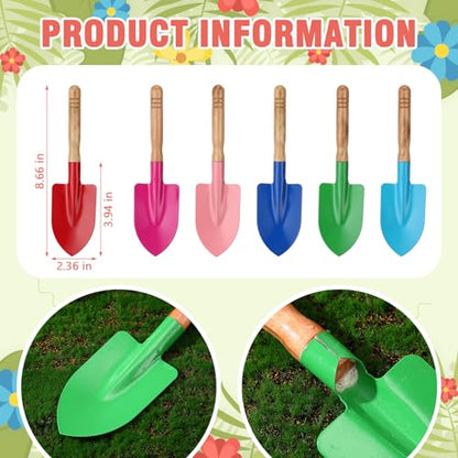 Liliful 30 Pcs Mini Gardening Shovel Colorful Metal Garden Tools with Wooden Handle Beach Shovel for Planting Loosening Digging