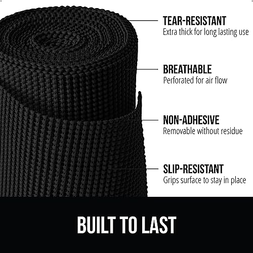 GORILLA GRIP powerGRIP Drawer Shelf and Cabinet Liner, Thick Strong Hold, Non-Adhesive Liners Protect Kitchen Cabinets and Cupboard, Bathroom Drawers, Easy Install, Breathable Mat, 12" x20', Black - color: Black, style: 12" x 20'