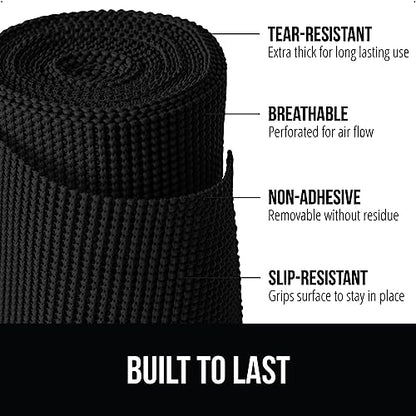 GORILLA GRIP powerGRIP Drawer Shelf and Cabinet Liner, Thick Strong Hold, Non-Adhesive Liners Protect Kitchen Cabinets and Cupboard, Bathroom Drawers, Easy Install, Breathable Mat, 12" x10', Black - color: Black, style: 12" x 10'