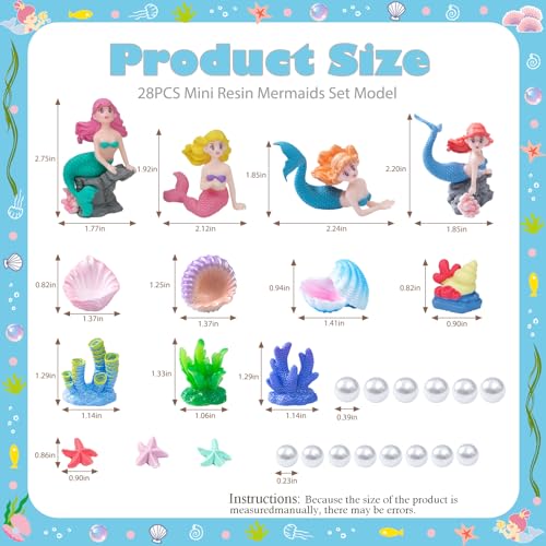 28pcs Mini Resin Animal Models,Mermaid Figurine Ornament Set, for Mermaid Aquarium Decor Classroom Treasure Chest Toys Miniature Dollhouse Decoration Cake Decorations