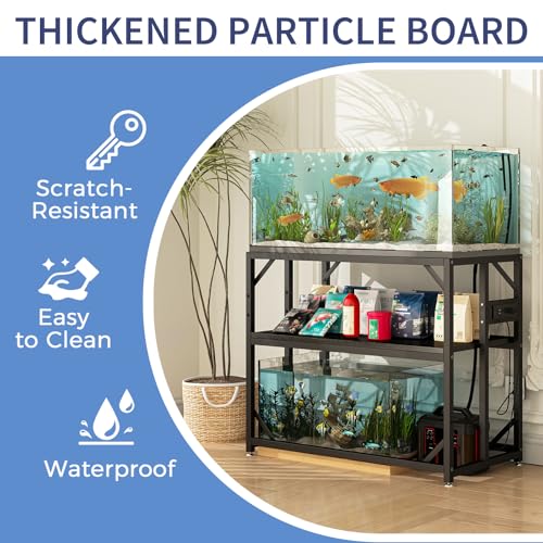 40 Gallon Fish Tank Stand with Power Outlets, Adjustable Aquarium Stand, Heavy Duty Terrarium Stand, Metal reptile tank stand, Suitable for Home Office,660LBS Capacity, Black - color: Black, size: 40 Gallon