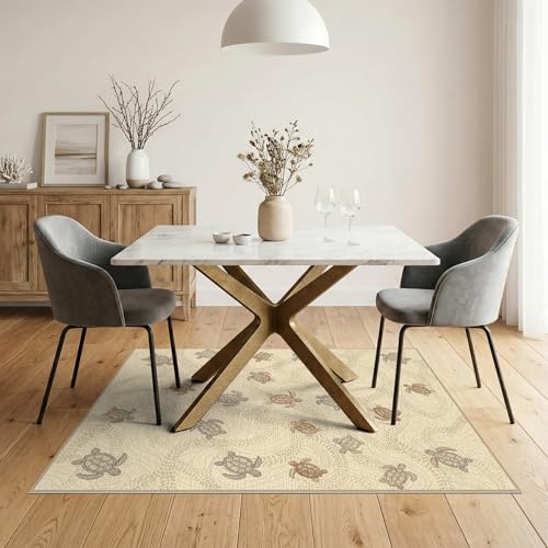 5'x7' Washable Beachy Sea Turtle Area Rug, Tan Non-Shedding Pet Friendly Carpet Easy Care Kids Safe Mat for Small Living Room, Playroom, Bedroom | Ref:1955151 - color: Beige/Pattern 21, size: 5' x 7' (Rectangular)