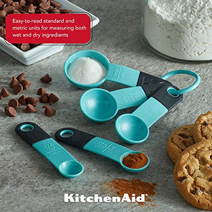 KitchenAid Classic Measuring Spoons, Set of 5, Aqua Sky/Black - color: Aqua Sky/Black
