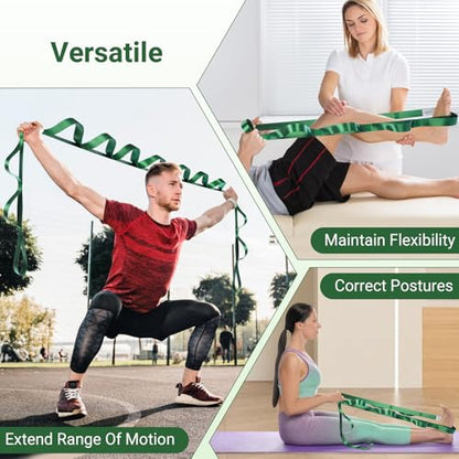 Stretch Strap With Loops For Physical Therapy And Yoga, 8 ft Long | Non-elastic Leg Straps For Knee Rehab, Yoga Straps For Stretching With Loops, 8 ft Long x 1.2 inch Wide
