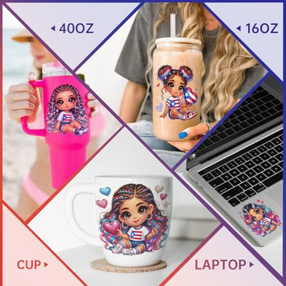 UV DTF Cup Wrap Transfer Stickers Rub On Transfers 4 Sheets Puerto Rico Gril Tumblers Water Bottles Mugs Glasses Cups