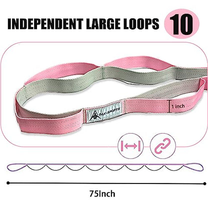 Stretching Strap Yoga Strap with Loops for Physical Therapy, Non-Elastic - color: Pink/Light Gray
