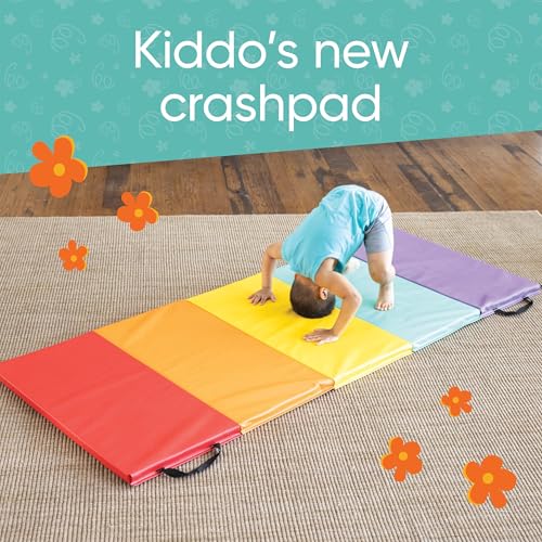 Hearthsong Tumbling Mat for Kids, 5-Panel Thick 1.25" Foldable Exercise Mat for Yoga, Pilates, Stretching, Folding Gymnastics Mats at Home, Gym Workout