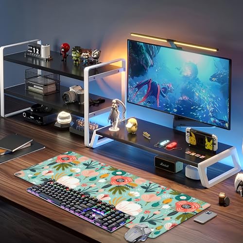 Colorful Flowers and Berries Desk Mat,Large Beautiful Floral Branches Gaming Keyboard Mouse Pad,Non-Slip Rubber Base Desk Pad Thick Stitched Edges Waterproof Mousepad Mouse Mat 31.5"x11.8" - color: Colorful Flowers and Berries