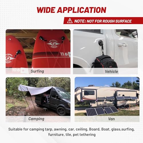 RED WOLF Heavy Duty 90MM Suction Cup Anchor Tie Down with Rotatable Hanging Hook Hold up to 100 LBs/45.36KG Each for Outdoor Camping Tarp Car Window Ceiling Awning RV Board Boat Vehicle Glass Surfing - size: 90MM Suction Cup