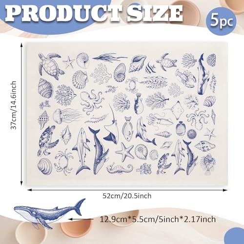 PLIGREAT 5 Pcs Sea Animal Underglaze Transfer Paper, 20.5x14.6in Blue Ceramic Decals Starfish Shark Turtle Under Glaze Transfers Art DIY Sticker for Pottery Enamel Decals DIY Handicraft Supplies - style: Sea Animal