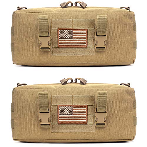WYNEX Large Molle Pouch, Side Admin Sustainment Pouch for Tactical Backpack | Molle Attachments Bag, Vertical Pack for Military Assault Backpack Army Rucksack, with Shoulder Strap for Use as Sling Bag - color: Khaki (upgraded) - 2 Packs