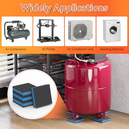Rubber Anti-Vibration Pad, 3" x 3" x 7/8" Heavy Duty Ribbed Rubber with Blue EVA Center Isolation Pads for HVAC, Air Compressor, Treadmill, Washer and Dryer, Air Conditioner Units, Pack of 4