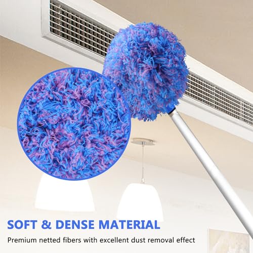 Ceiling Fan Cleaner Duster Reusable Microfiber Ceiling Fan Blade Cleaner Removable Duster with Extension Pole Adjusts 13 to 49.7 Inch for Cleaning Walls Furniture Door Window Top (Blue Pink)