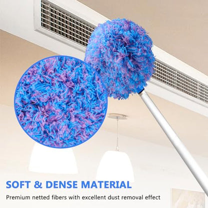 Ceiling Fan Cleaner Duster Reusable Microfiber Ceiling Fan Blade Cleaner Removable Duster with Extension Pole Adjusts 13 to 49.7 Inch for Cleaning Walls Furniture Door Window Top (Blue Pink)