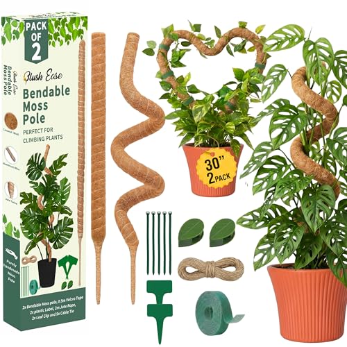 30 Inches Bendable 2 Pack Moss Pole Monstera Plant Support Stakes - Moss Poles for Climbing Plants, Plant Stakes for Indoor Plants - Coco Coir Pole Moss Stick for Monstera, Pothos.