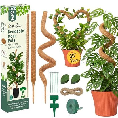 30 Inches Bendable 2 Pack Moss Pole Monstera Plant Support Stakes - Moss Poles for Climbing Plants, Plant Stakes for Indoor Plants - Coco Coir Pole Moss Stick for Monstera, Pothos.