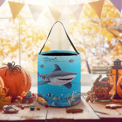 Halloween Trick Or Treat Bags With Handles Collapsible Candy Bucket Reusable Fish Ocean Theme Printed Goody Bucket For Holiday Party Gifts - color: Fish Ocean Theme