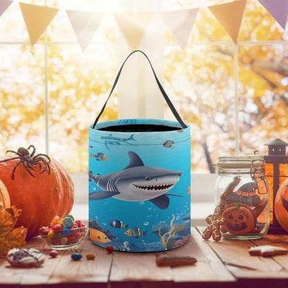 Halloween Trick Or Treat Bags With Handles Collapsible Candy Bucket Reusable Fish Ocean Theme Printed Goody Bucket For Holiday Party Gifts - color: Fish Ocean Theme