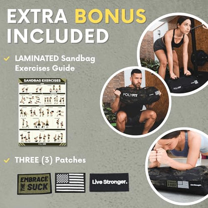 Polyfit Workout Sandbag Pro - Exact Sizing with Triple Closure Filler Bag - color: BLACK, size: 40 LB