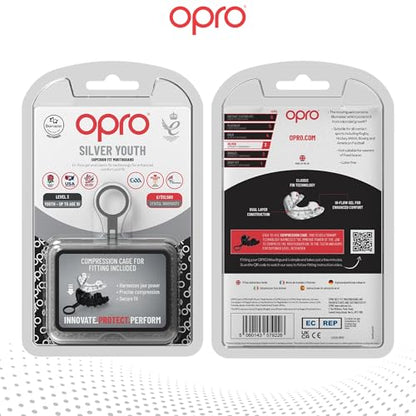 OPRO Silver Level Moldable Mouth Guard, Essential Fit, Clear - color: Clear/Clear, size: Youth (Under 10)