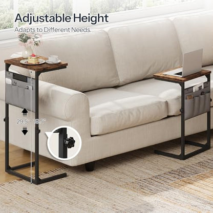 HOOBRO 10 Gallon Aquarium Stand and C Shaped End Table, 3-Tier Fish Tank Stand with Storage, Adjustable Side Table for Sofa, Couch Table That Slide Under, Storage Pockets, BF52FT01-BF77SF01