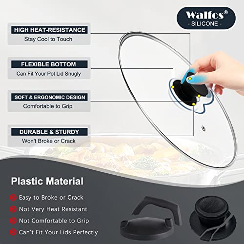 Walfos 2 Pack Universal Silicone Pot Lid Replacement Knob, Heat Resistant Pan Lid Holding Handles,BPA Free, Dishwasher Safe, Great for Slow Cookers, Skillets and Kitchen Cookware Covers
