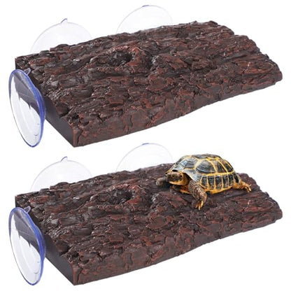 2 PCS Turtle Basking Platform, Resin Tortoise Climbing Dock with Suction Cups for Fish Tank Aquarium, Floating Resting Terrace for Frogs, Amphibians, Lizards