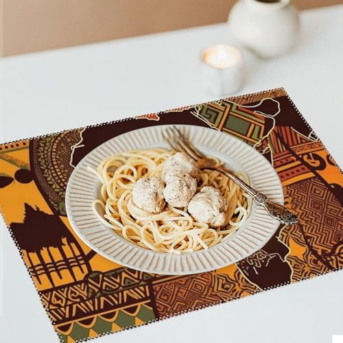 Placemat Set of 4 Washable Place Mats Heat Resistant African Map Ethnic Pattern Table Mats for Kitchen Non-Slip Placemats Wipeable Desktop Protection Mat for Dining Table - color: African Map Ethnic Pattern
