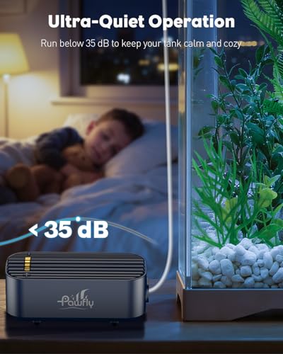 Pawfly Aquarium Air Pump, 80 GPH Fish Tank Air Pump up to 70 Gallons, Ultra Quiet Adjustable Oxygen Pump with Airline Tubing, Air Stone & Check Valve, Aerator for Fish