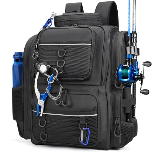 Fishing Backpack, fishing bag with Rod Holders. Large tackle Backpack Strong Materials