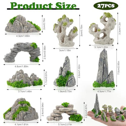 27 Pcs 9 Styles Zen Garden Accessories, Miniature Rockery Decoration Mini Garden Accessories for Micro Landscape Decoration Bonsai Ornament Plant Pot
