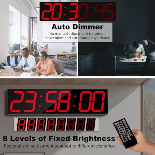 CHKOSDA 28.4''Large Digital Wall Clock,Automic Digital Clock with Alarm,Clendar and Termperature,Auto Time Sync with Easy Operation, Big Timer with Countdown and Countup (Red) - color: Red