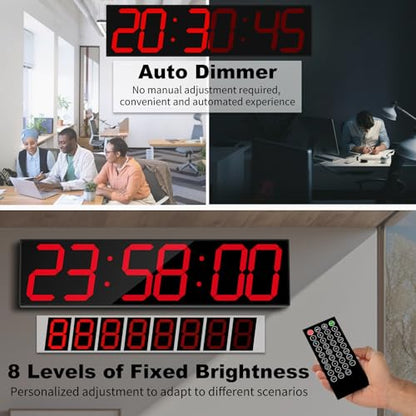 CHKOSDA 28.4''Large Digital Wall Clock,Automic Digital Clock with Alarm,Clendar and Termperature,Auto Time Sync with Easy Operation, Big Timer with Countdown and Countup (Red) - color: Red