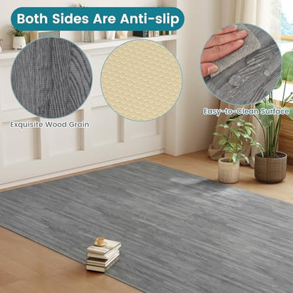 Happygrill Interlocking Wood Grain EVA Foam Floor Tiles, 100 Sq. Ft, 25 PCS - color: Grey, size: 100 Sq. Ft.