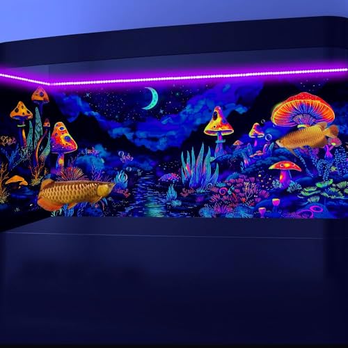 72X24IN Waterfall Fantasy Landscape Mountain Black Light Aquarium Background, UV Fish Tank Background Planet Terrarium Background with 10 EVA Double-Sided Tape - size: 72X24in/180X60cm