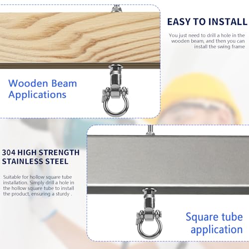 2 Heavy Duty Swing Hangers 360° Bearing Stainless Steel Swing Hooks 1000LBS Capacity Playground Sandbag Hammock Chair Porch Swing - size: 2 Pack 360°