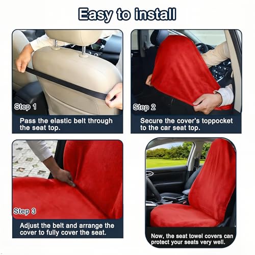 Car Seat Towel Cover, Universal Front Seat Protector for Cars, SUVs and Trucks, Sweat Towel Car Seat Cover for Gym, Yoga, Swimming, Pets and Family Travel, Haute Red, 2 Pack - color: Haute Red
