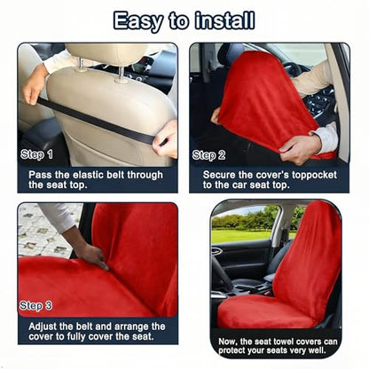 Car Seat Towel Cover, Universal Front Seat Protector for Cars, SUVs and Trucks, Sweat Towel Car Seat Cover for Gym, Yoga, Swimming, Pets and Family Travel, Haute Red, 2 Pack - color: Haute Red