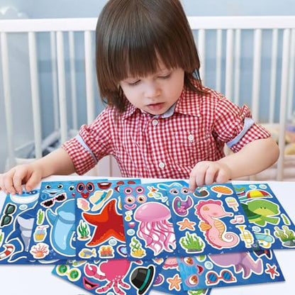 24 Sheets Ocean Stickers for Kids, Make Your Own Sea Animal Mix and Match Sticker Sheets, Make a Face Stickers for Kids Activities Supplies Crafts - style: Ocean Animal Stickers