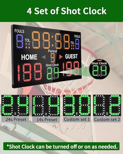LUCKY TIME Electronic Basketball Scoreboard with 14/24 Seconds Shot Clock - style: Single Side | Remote Control