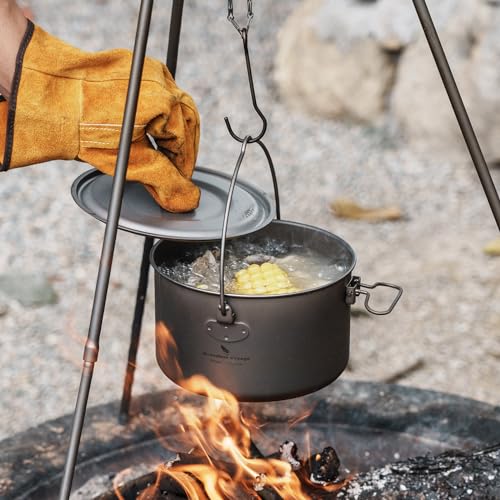 Boundless Voyage Titanium Hanging Pot for Outdoor Camping Backpacking Hiking Ultralight Portable Cooking Pot Camp Kitchen Cookware 1300ML/1950ML/2900ML - color: 1950ml (65 fl oz)