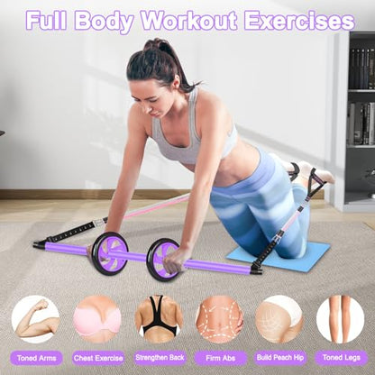 BBTOPS Pilates Bar Kit with Resistance Bands,Ab Roller,2 in 1 Foot Strap & Handle,Door Anchor Pilates Equipment with Resistance Bands, Portable Home Gym Yoga Fitness Bar for Women & Men