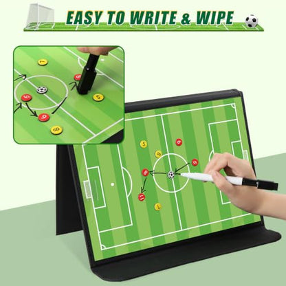 Soccer Coaching Board, Magnetic Soccer Clipboard for Coaches, Foldable Board with Dry Erase Marker - style: Soccer-A